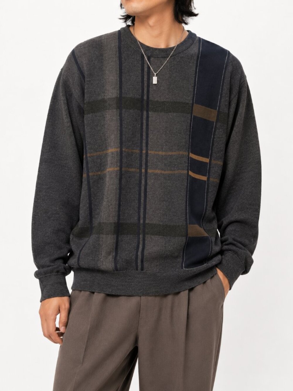 Vintage Merino Wool Plaid Sweater LARGE